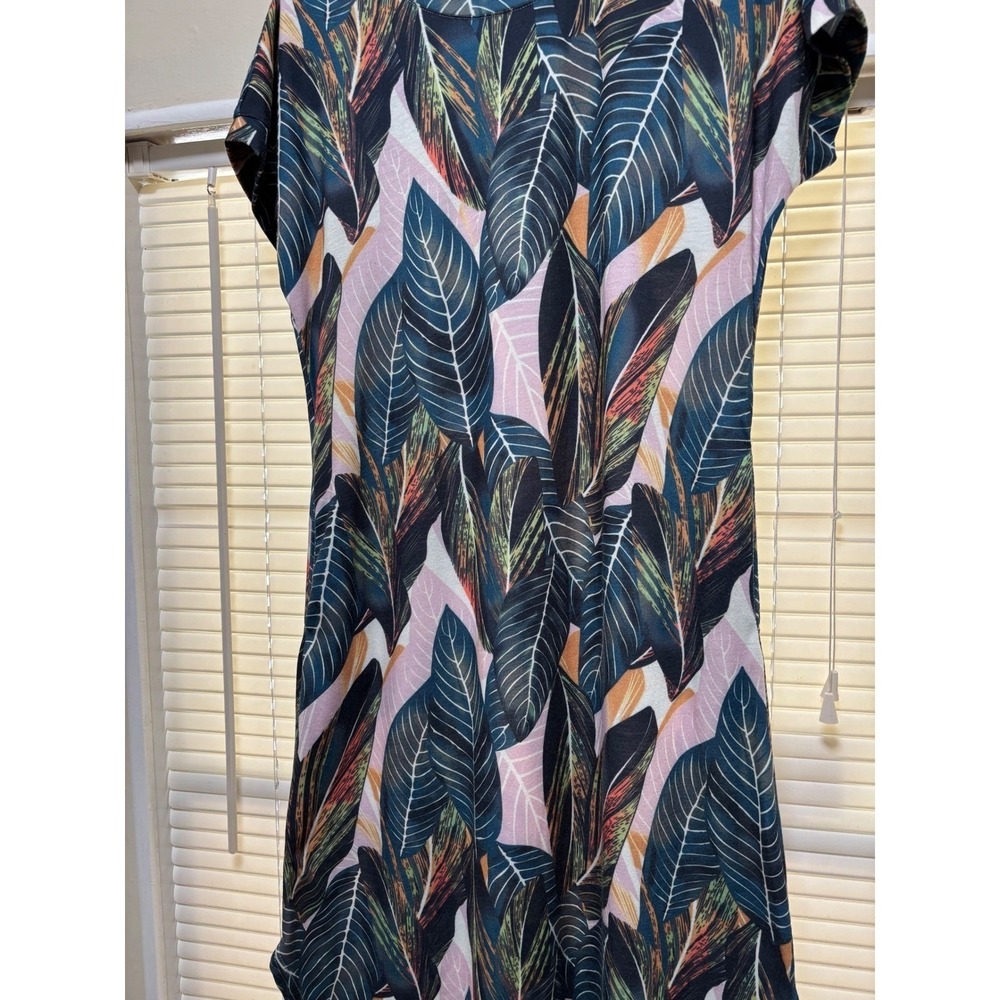 ANRABESS Women Tropical Leaf Print Maxi Dress Short Sleeve Tulip Hem Pockets M